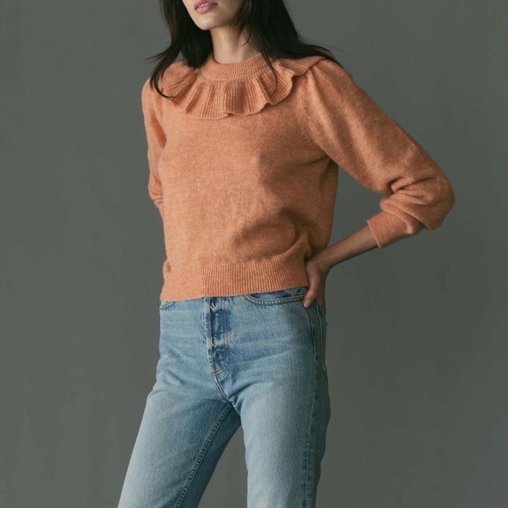 NWT Doen Azaria Ruffle Alpaca Wool Sweater Coral XS